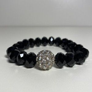 Black and Diamond Bracelet Women's Stretchy Round Beaded Bangle